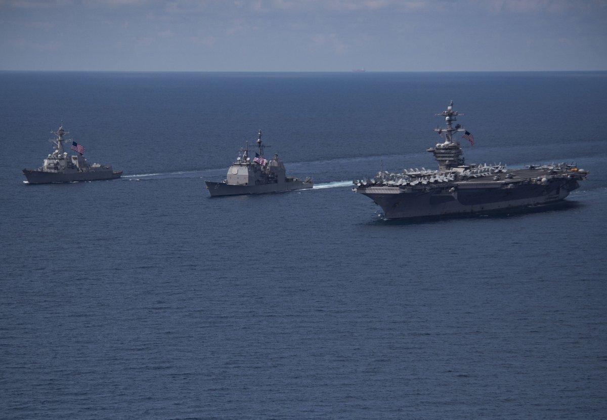 Carl Vinson #CarrierStrikeGroup holds bilateral at-sea exercises with JMSDF allies in the Philippine Sea on Sunday.  