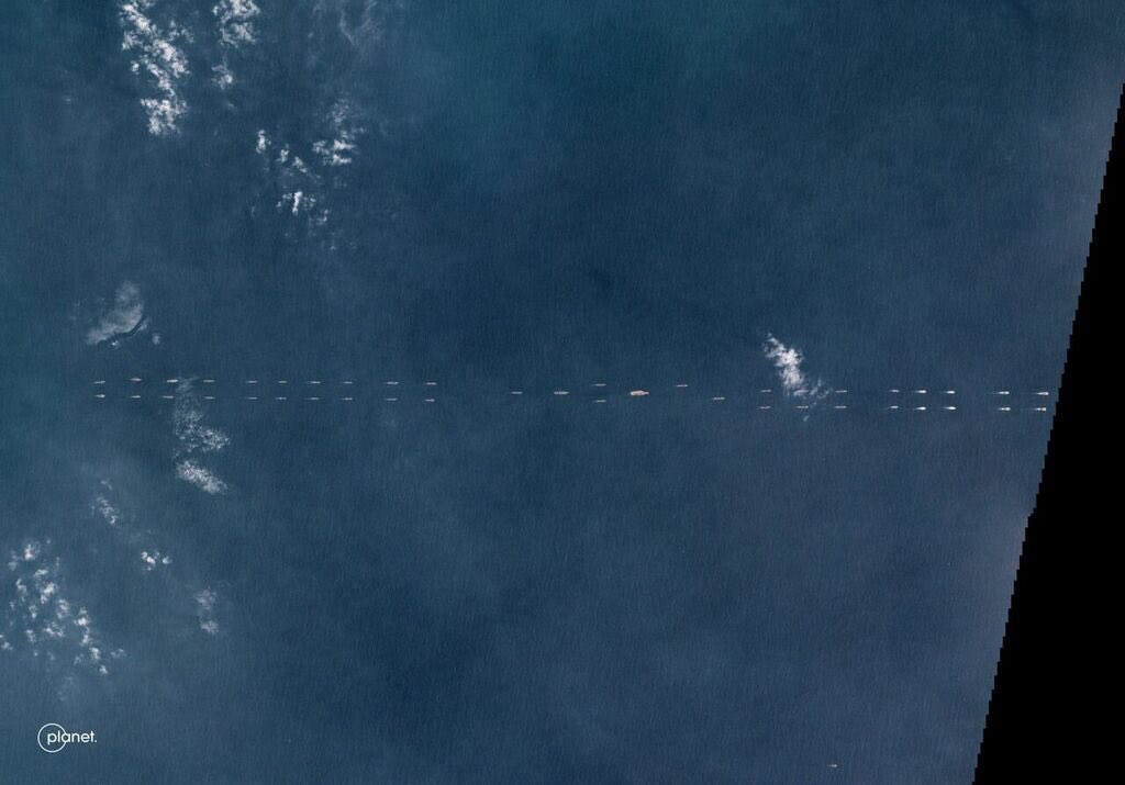 Amazing images  @planetlabs show the massive scale of the Chinese naval show of force in the South China Sea yesterday:    