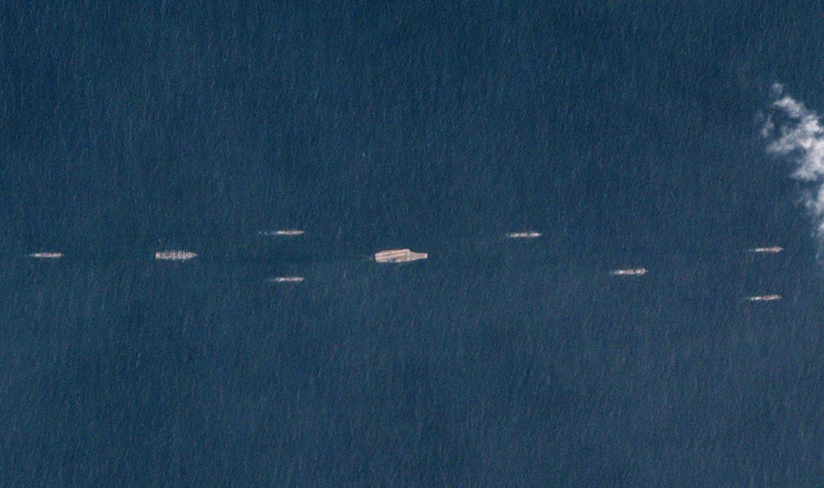 Amazing images  @planetlabs show the massive scale of the Chinese naval show of force in the South China Sea yesterday:    