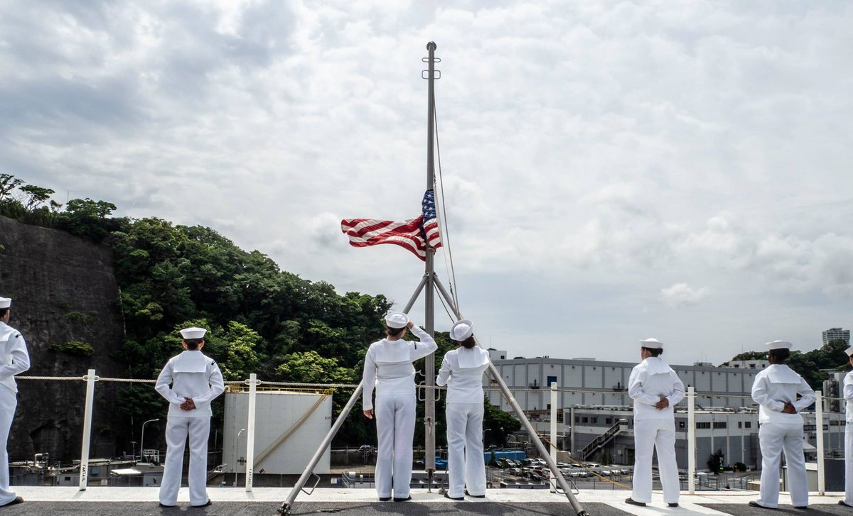 Underway: Shift colors. The Ronald Reagan Strike Group has departed Yokosuka, Japan for a Western Pacific patrol. Fair winds and following seas USSRonaldReagan, USSMustin, USSAntietam and USSChancellorsville.    