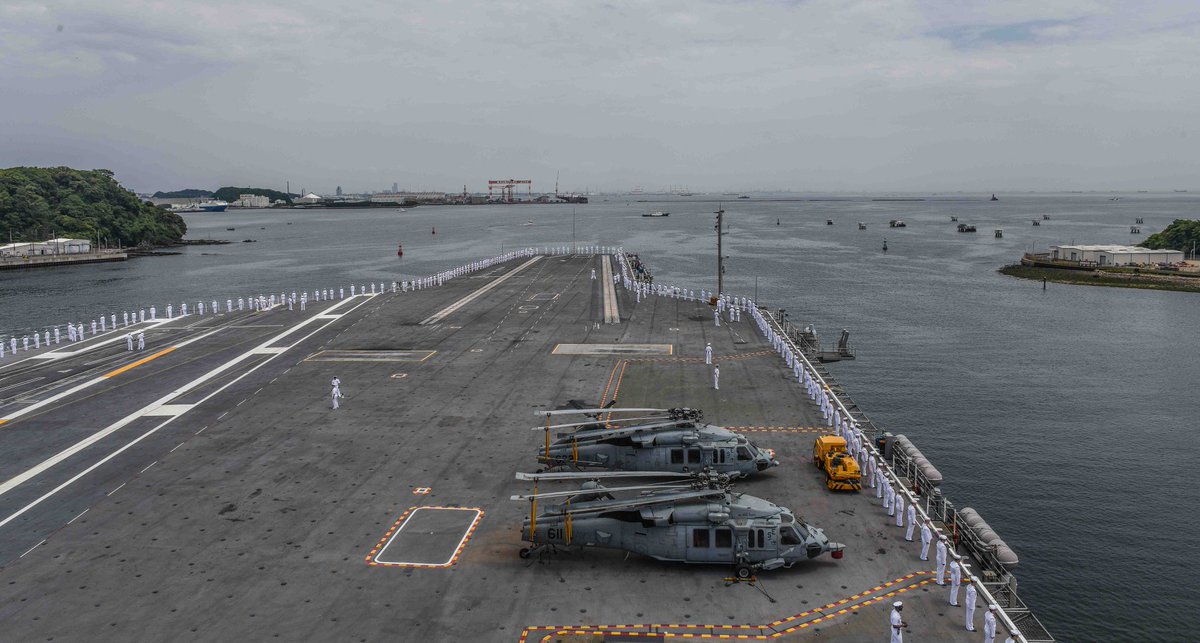 Underway: Shift colors. The Ronald Reagan Strike Group has departed Yokosuka, Japan for a Western Pacific patrol. Fair winds and following seas USSRonaldReagan, USSMustin, USSAntietam and USSChancellorsville.    