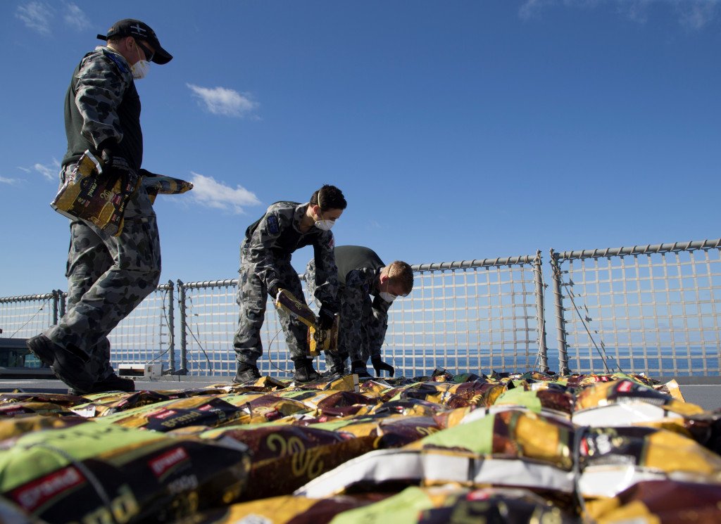 The Royal Australian Navy frigate HMAS Ballarat seized over 900kg of heroin during 2 boarding operations on Dec. 21 and 23 while operating in the Northern Arabian Sea   