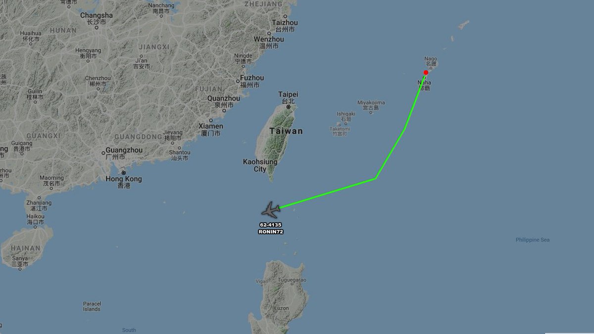 USAF RC-135W 62-4135 RONIN72 departed Kadena AB, Okinawa for an 8 hour mission over the South China Sea.   