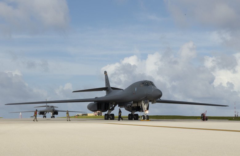 U.S. B-1 bombers returned to Guam Friday as USS Ronald Reagan and USS Nimitz carrier strike groups resumed operations together in South China Sea