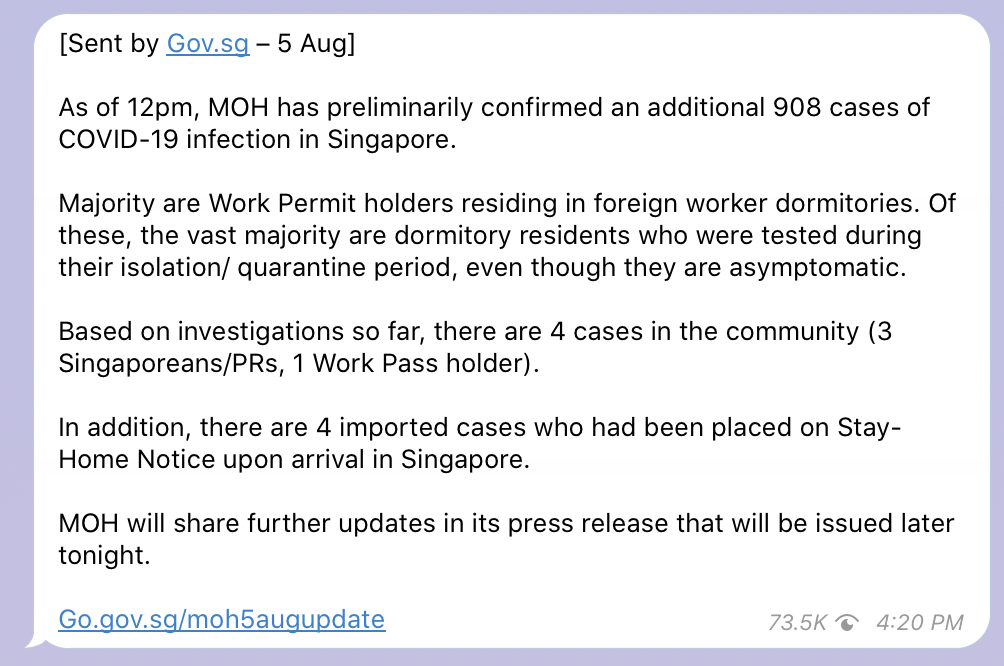A spike of 908 new COVID19 cases reported today in Singapore, the majority of which are migrant workers. The total number of cases has reached 54,254. The authorities say some of these new cases are asymptomatic and were picked up during the operation to 'clear' dorms