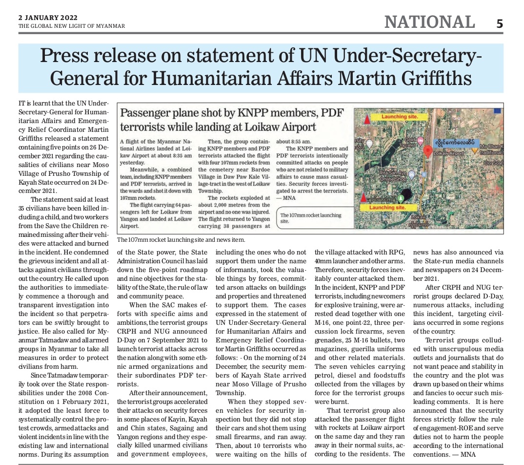 Military response to media reports that it killed 35 unarmed civilians and burned them in their vehicles in Hpruso, Karenni State, Myanmar on Dec 24