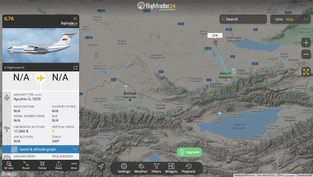 Kazakhstan  Air Force Ilyushin IL-76TD UP-I7605 departed Almaty