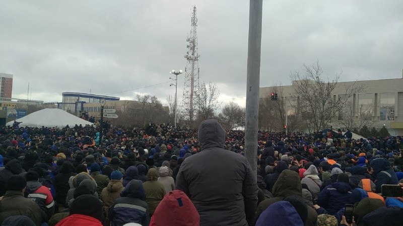 Several thousands of protesters have gathered at the central square of Aktau