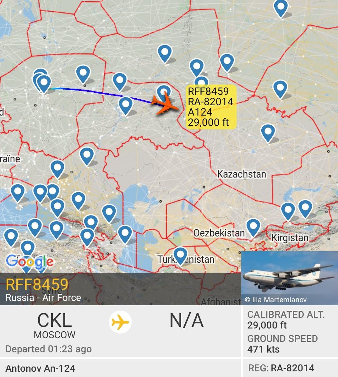 Looks like RA-82014 (An-124) is continuing in the direction of Kazakhstan, just like RA-76638 (Il-76)