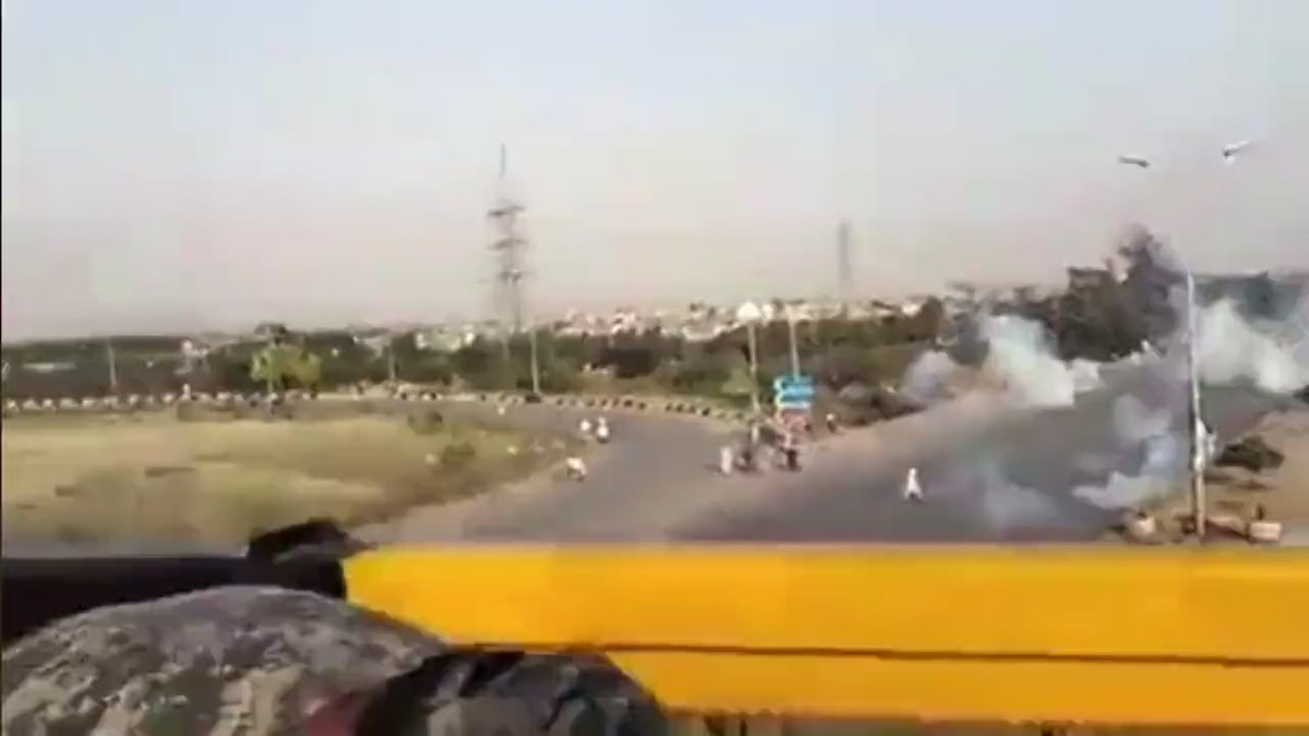 Pakistani paramilitary soldiers during shelling against violent supporters of Imran Khan earlier today in Islamabad