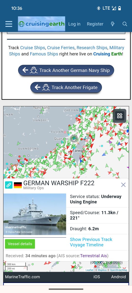 Duits oorlogsschip vaart door de Straat van Taiwan Track Baden-Württemberg (F222) Huidige positie / locatie - Baden-Württemberg Militaire scheepstracker - Duitse marine