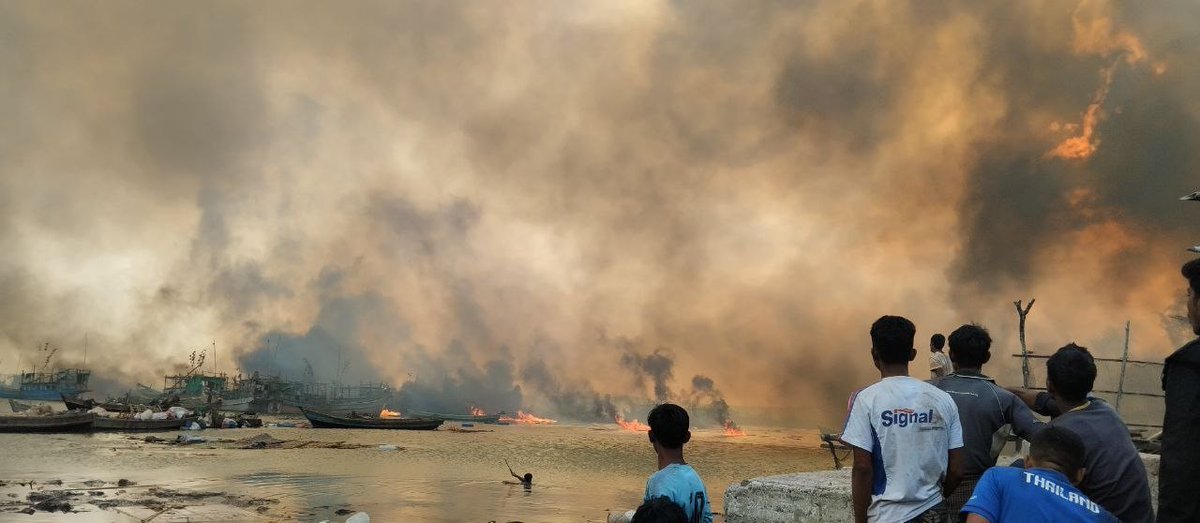 The junta carried out aerial bombing raids targeting Kyauknimaw Village-tract in Rakhine State’s Ramree Township around 1 p.m. on Wednesday, killing more than 40 civilians including children and injuring around 20. The Arakan Army controls the area. (Photo: APM)