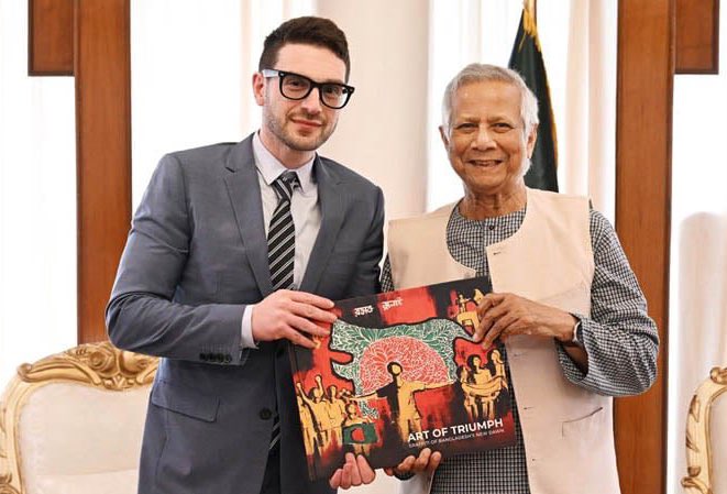 Alex Soros, son of George Soros, meets Bangladesh Interim Government Chief Muhammad Yunus in Dhaka