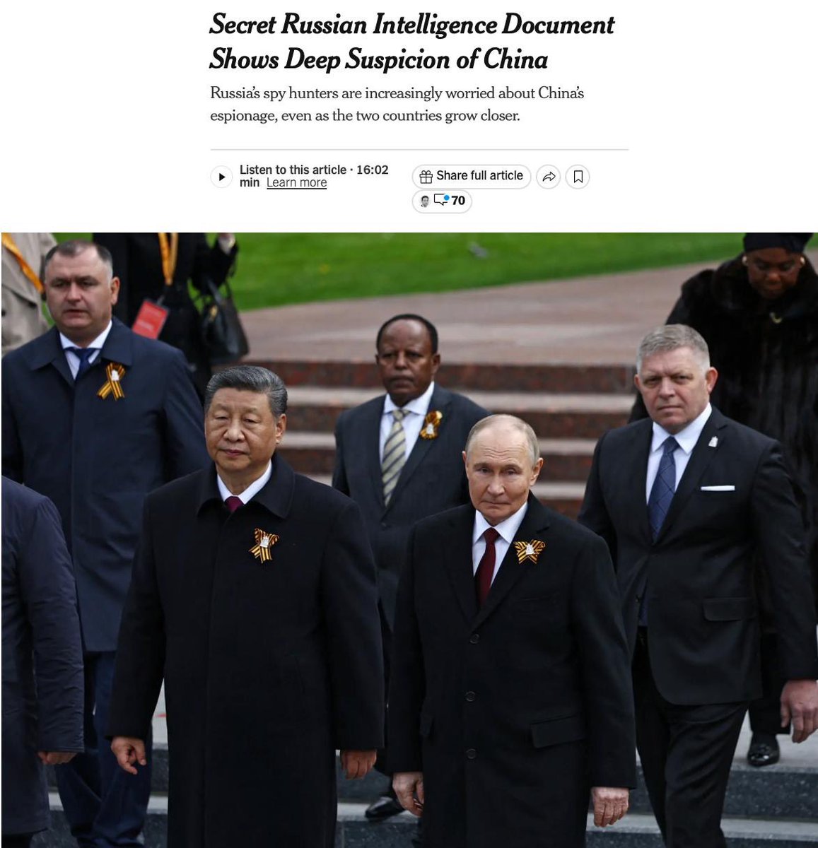 The Russian FSB considers China an enemy, despite Putin's official statements of unwavering friendship and a golden age of cooperation. - NYT. The newspaper has obtained access to an eight-page classified report in which the FSB warns of serious threats from China: active espionage, recruitment of Russian officials, scientists, and military personnel, and surveillance of Russian operations in Ukraine.