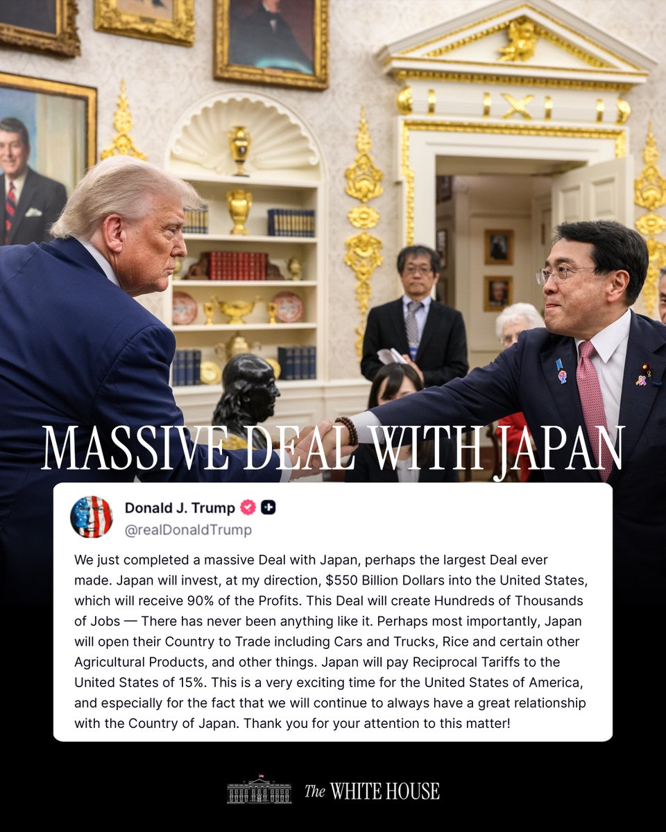 President Trump announces  trade deal with Japan. This is a very exciting time for the United States of America, and especially for the fact that we will continue to always have a great relationship with the Country of Japan. - President Donald J. Trump