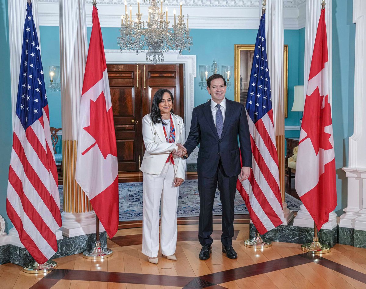 State Dept says, Rubio and Canada's top diplomat @AnitaAnandMP this morning discussed peace negotiations to end the Russia-Ukraine war and vehicles to strengthen response to China's coercive activity. They also discussed Haiti and Gaza