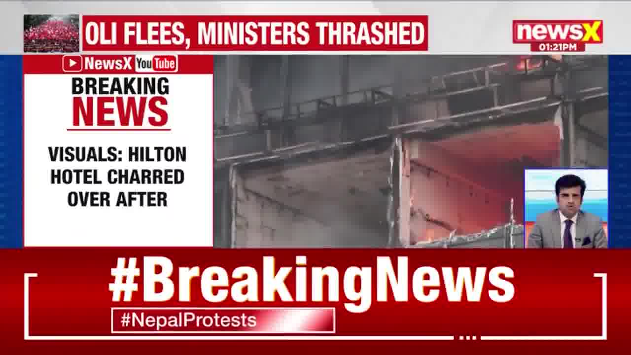 The Hilton Hotel in Kathmandu was left charred after violent protests in Nepal. The army has taken control of key areas, including the hotel and city streets, to restore order