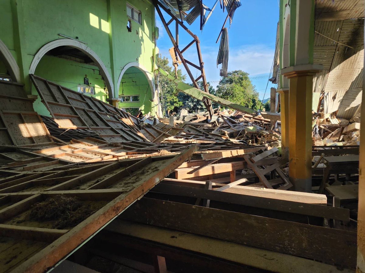 Two warplanes bombed a church in the junta’s latest airstrike on Demoso Township, Karenni (Kayah) State, according to locals. The jets reportedly dropped four bombs on the church on Wednesday morning, destroying it. (Photo: KNDF)